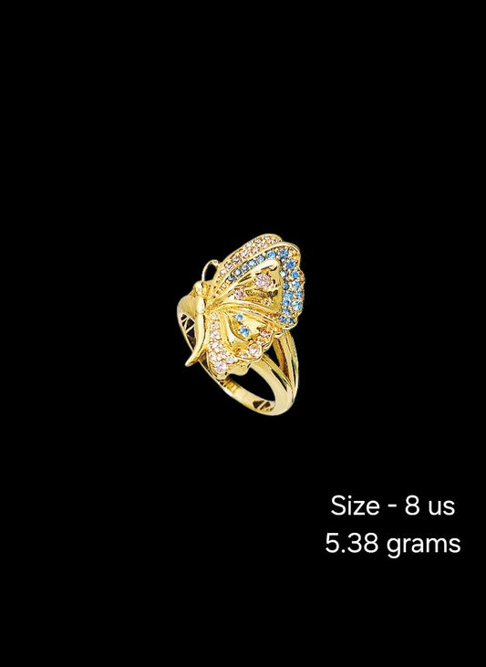 Butterfly Diamond Studded Gold Ring